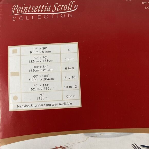 Lintex Poinsettia Scroll Collection Christmas Fabric Tablecloth 70” Round NOS - Picture 5 of 11